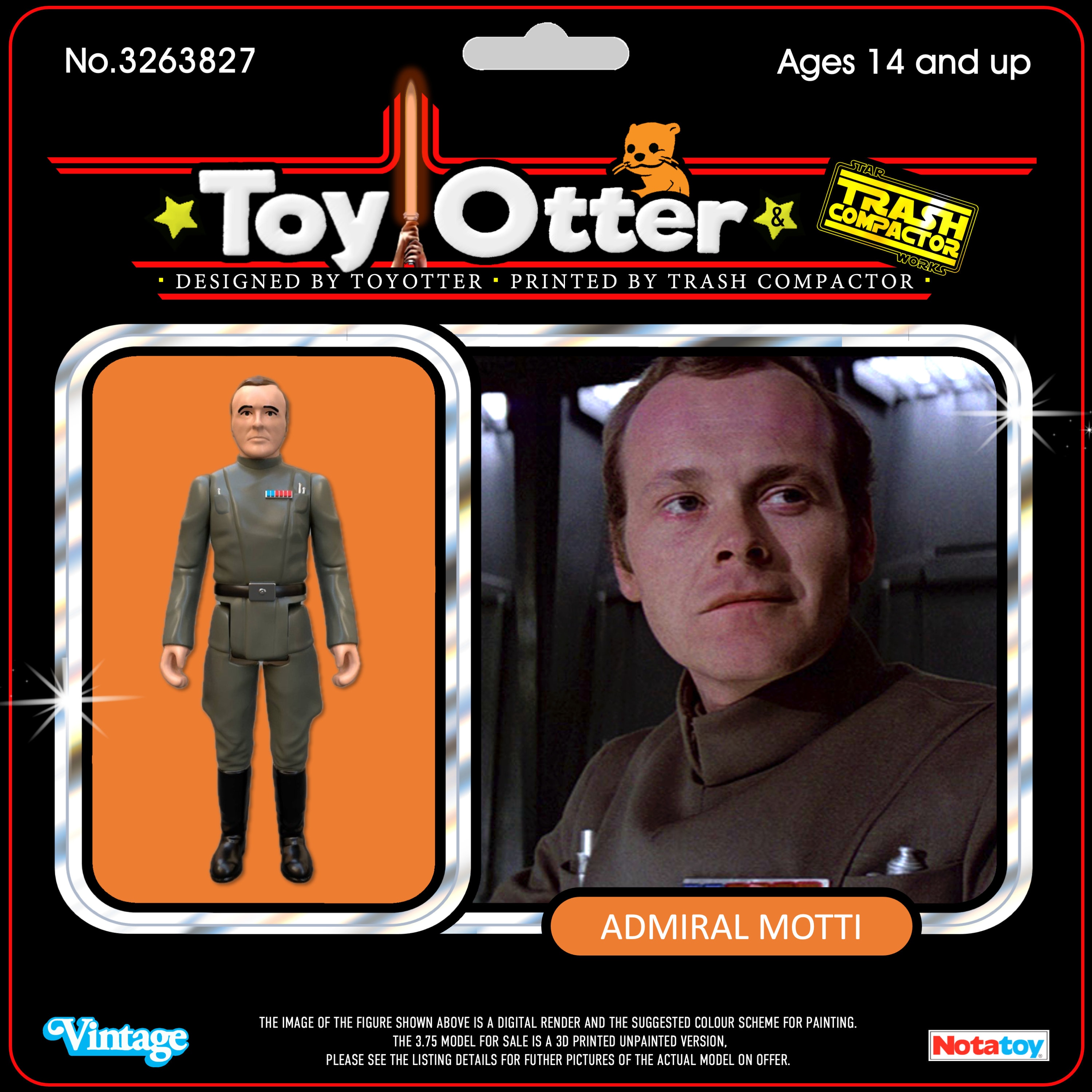 Admiral Motti, Designed by Toyotter- 3D Printed Model Kit- Vintage