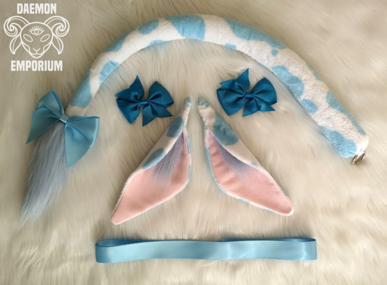 Blue Blueberry Cow Tail and Ear Sets 