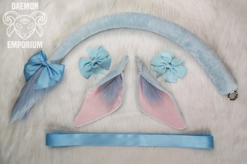 All Pink / All Blue Cow Ears and Tail Set 