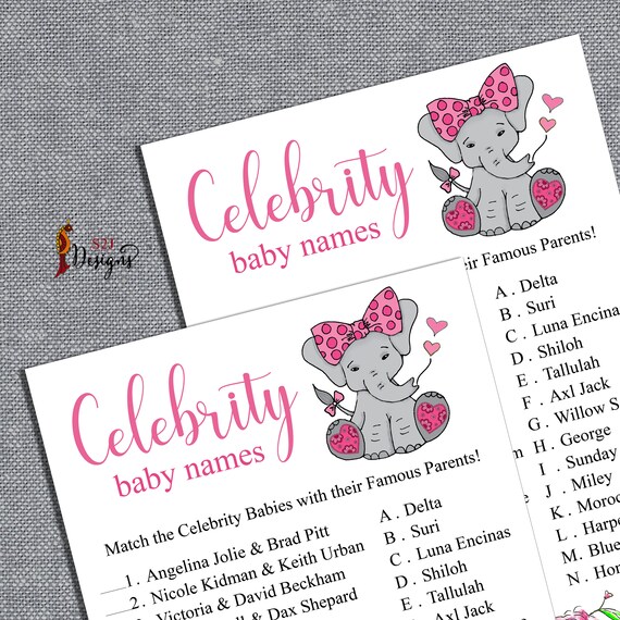 Celebrity baby name Match Game Pink Elephant Themed Match the | Etsy Celebrity baby name Match Game Pink Elephant Themed Match the | Etsy