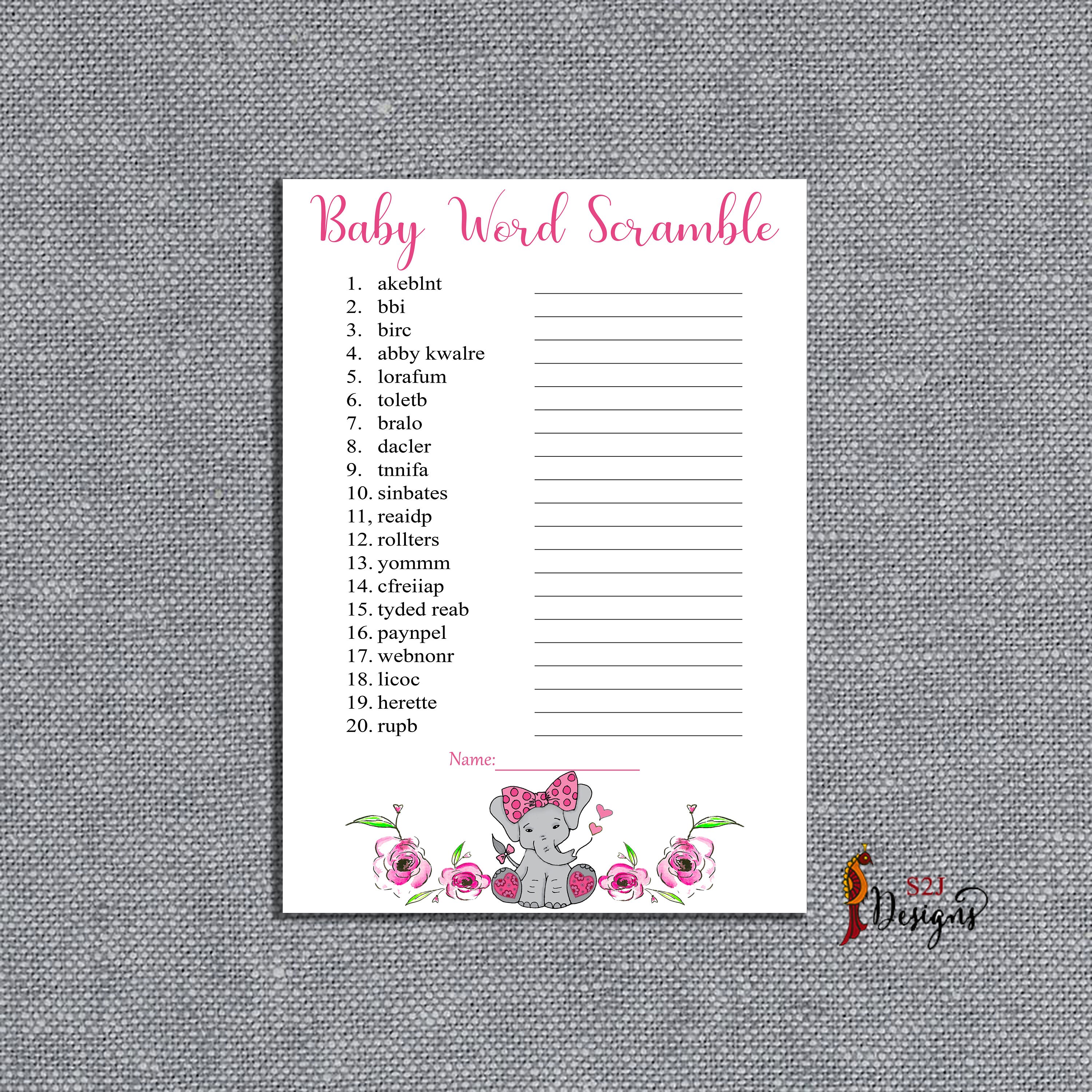 Girl Baby Shower Word Scramble Game Baby Girl Word Scramble Etsy UK