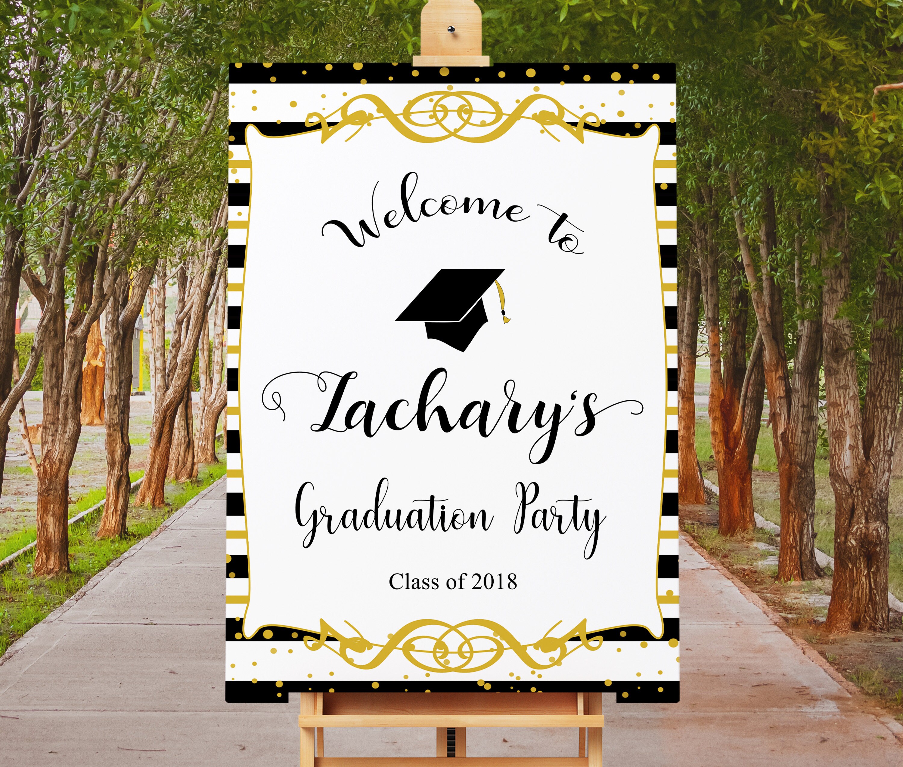 Graduation Welcome Sign Black Gold Graduation Sign Large - Etsy UK