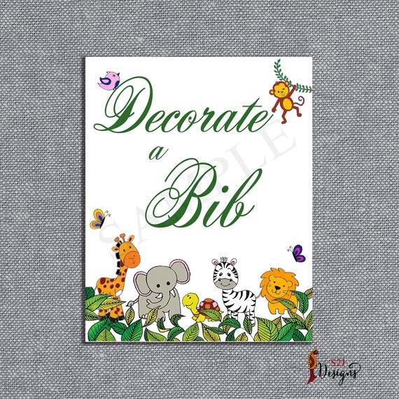 Printable Jungle Safari Theme Baby Shower Decorate A Bib Etsy