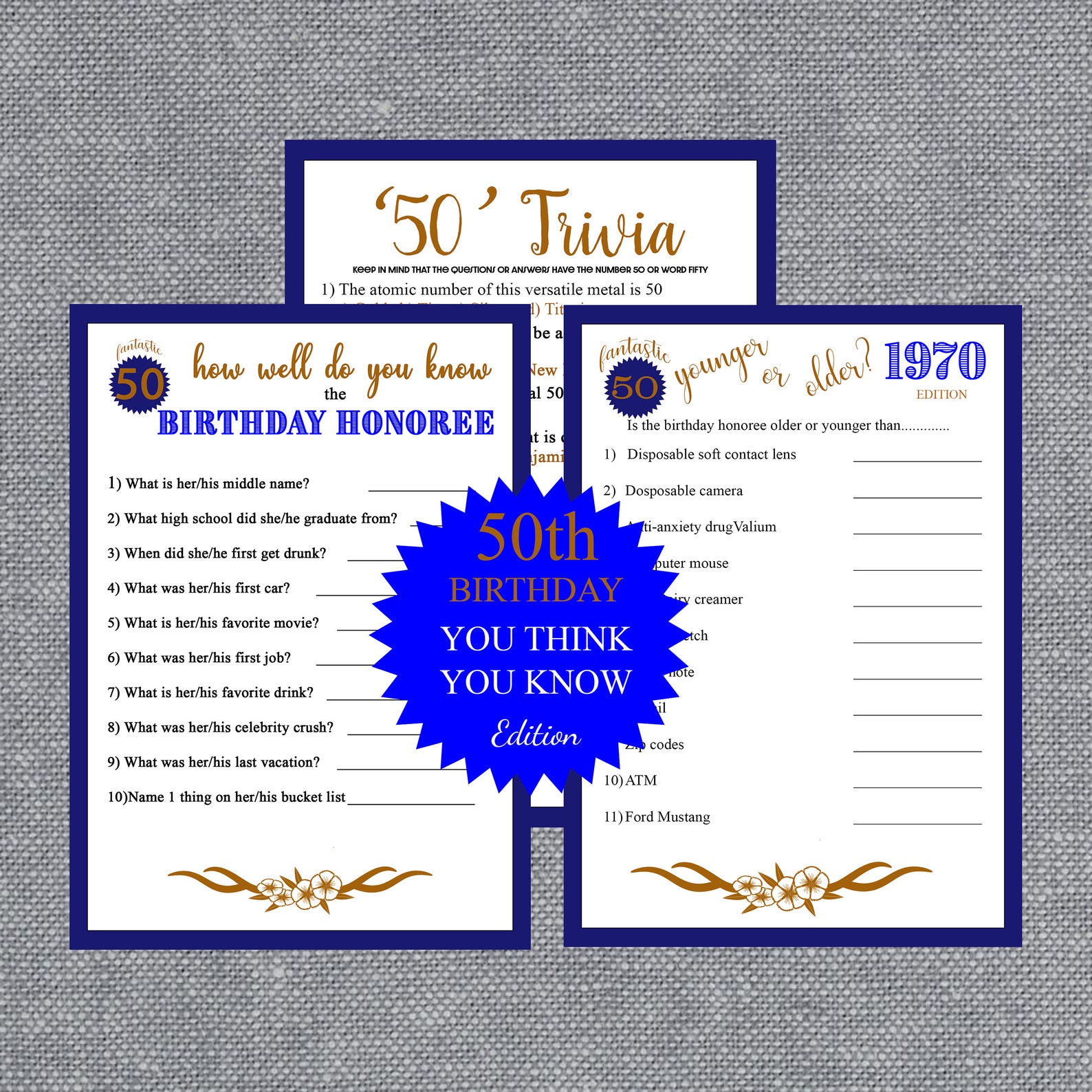 50th Birthday Party Games How Well Do You Know the Birthday Etsy