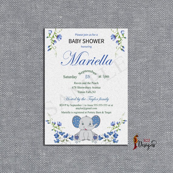 Invite For Your Guests To A Soothing Party Blue Elephant Etsy