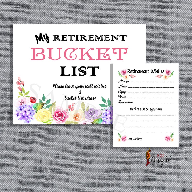 Floral Theme Retirement Bucket List Sign and Card Retirement Etsy