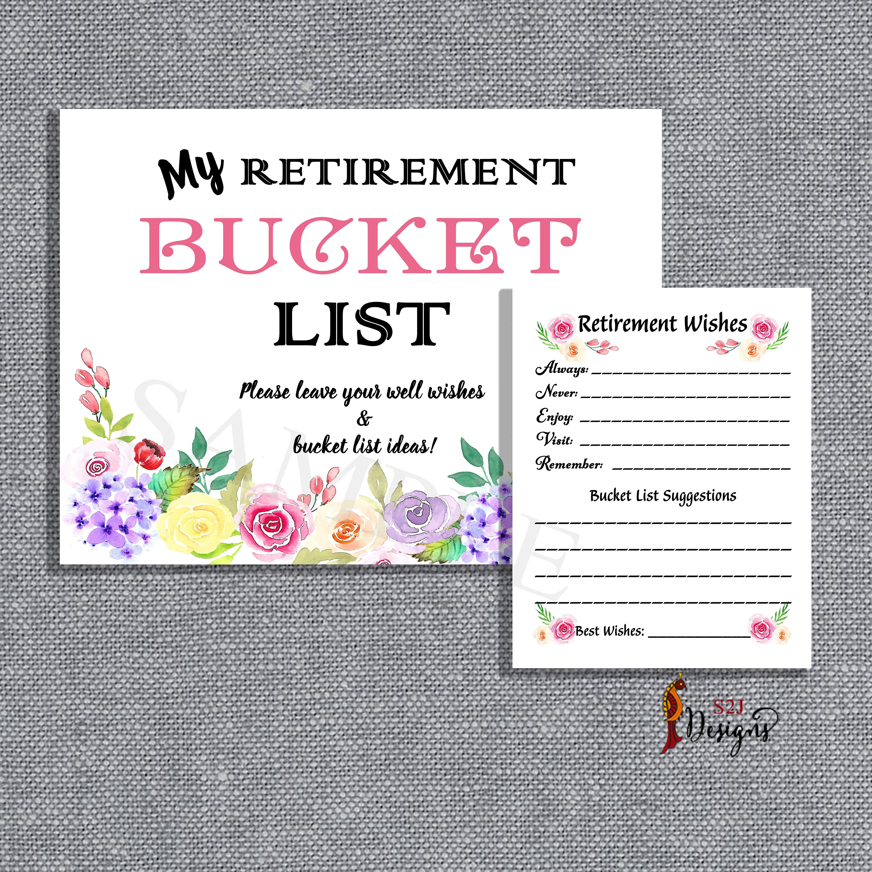 Floral Theme Retirement Bucket List Sign and Card Retirement Etsy