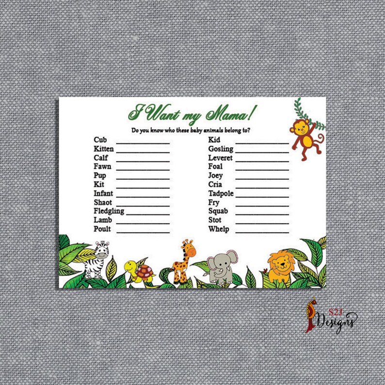 Jungle Safari Baby Animal Name Game Match the Baby Animal Etsy