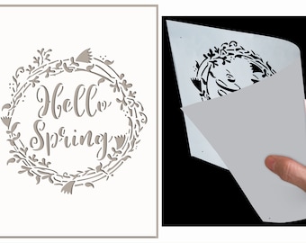 Hello Spring STENCIL Easter Vintage Home Decor Paint Wall Furniture Card making Reusable Template Masks Crafts EA3