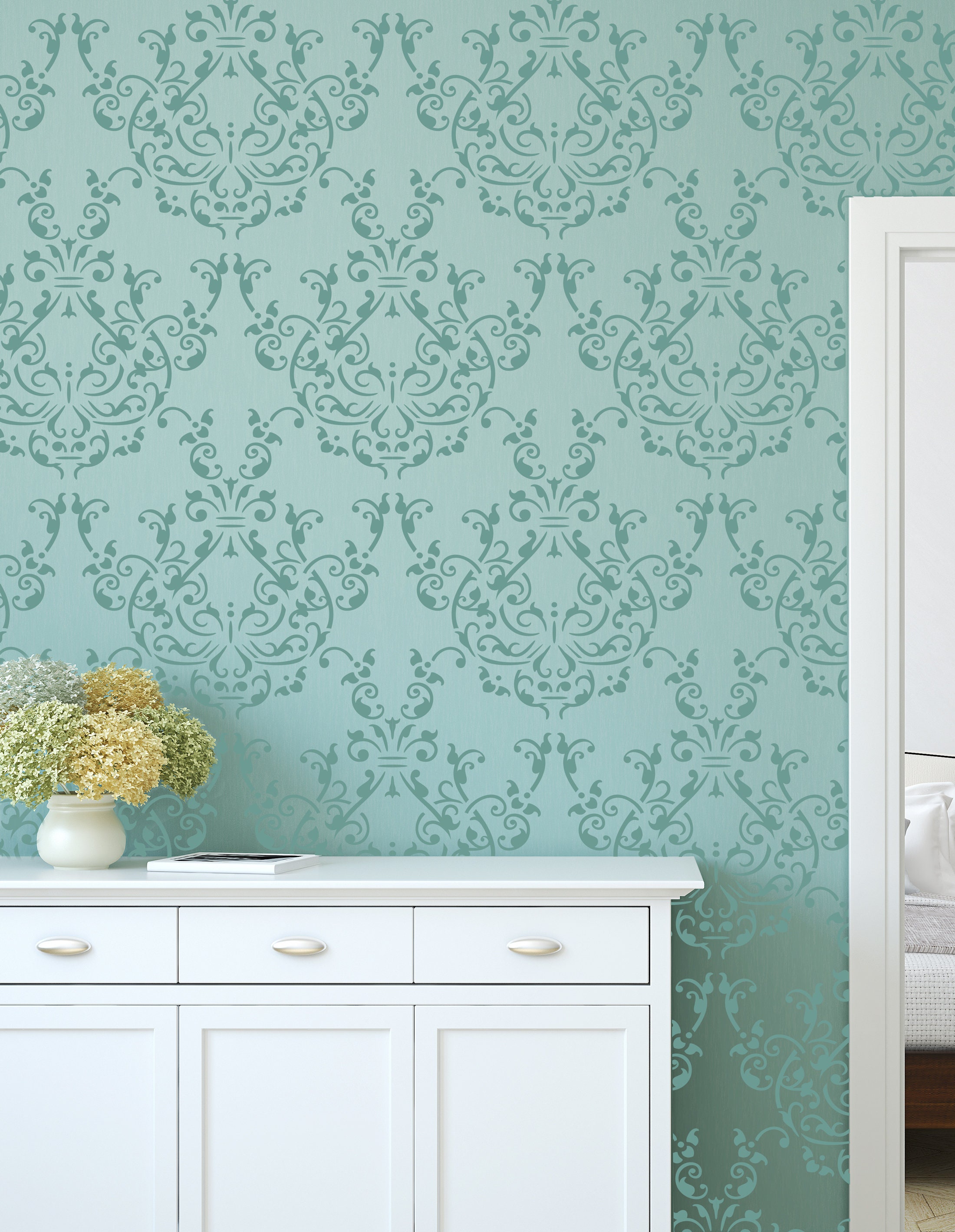 Stencil Damask French Flourish Allover Pattern Painting Furniture Wall ...