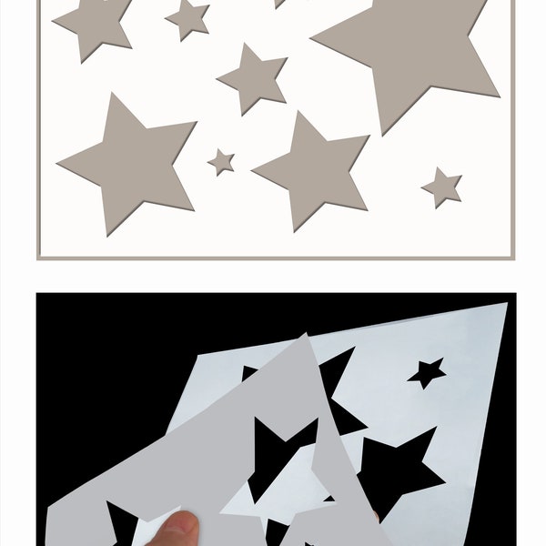 Stars 10 sizes Stencil Shapes Sky Painting Wall Furniture Card making Wood Reusable Flexible Crafts Mylar 190 TE66