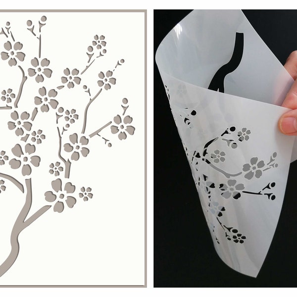 Cherry Blossom Flowers Tree Ornament  Stencil  for Wall, Furniture, Floor, Wood, Cardmaking Flexible CakeDecoration - Reusable Template FL38