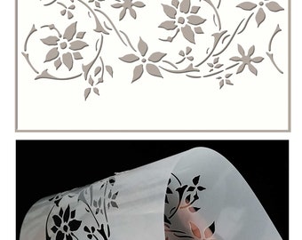 Clematis Flower Stencil Border Pattern Painting Wall Furniture Canvas Wood Card making Patio Flexible Reusable Template FL130