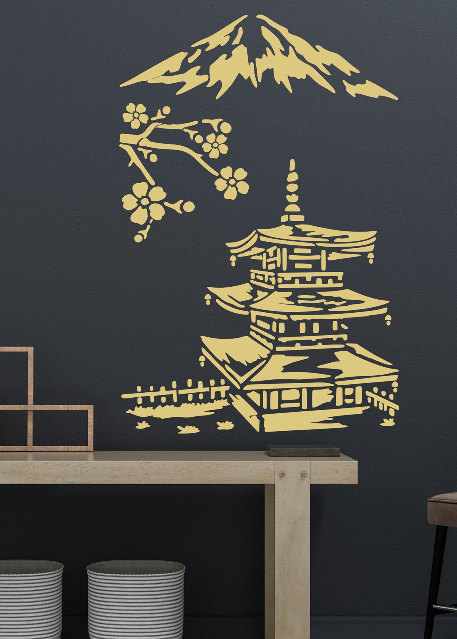 Japanese Zen Temple Stencil Cherry Flower Decorative Painting Etsy UK