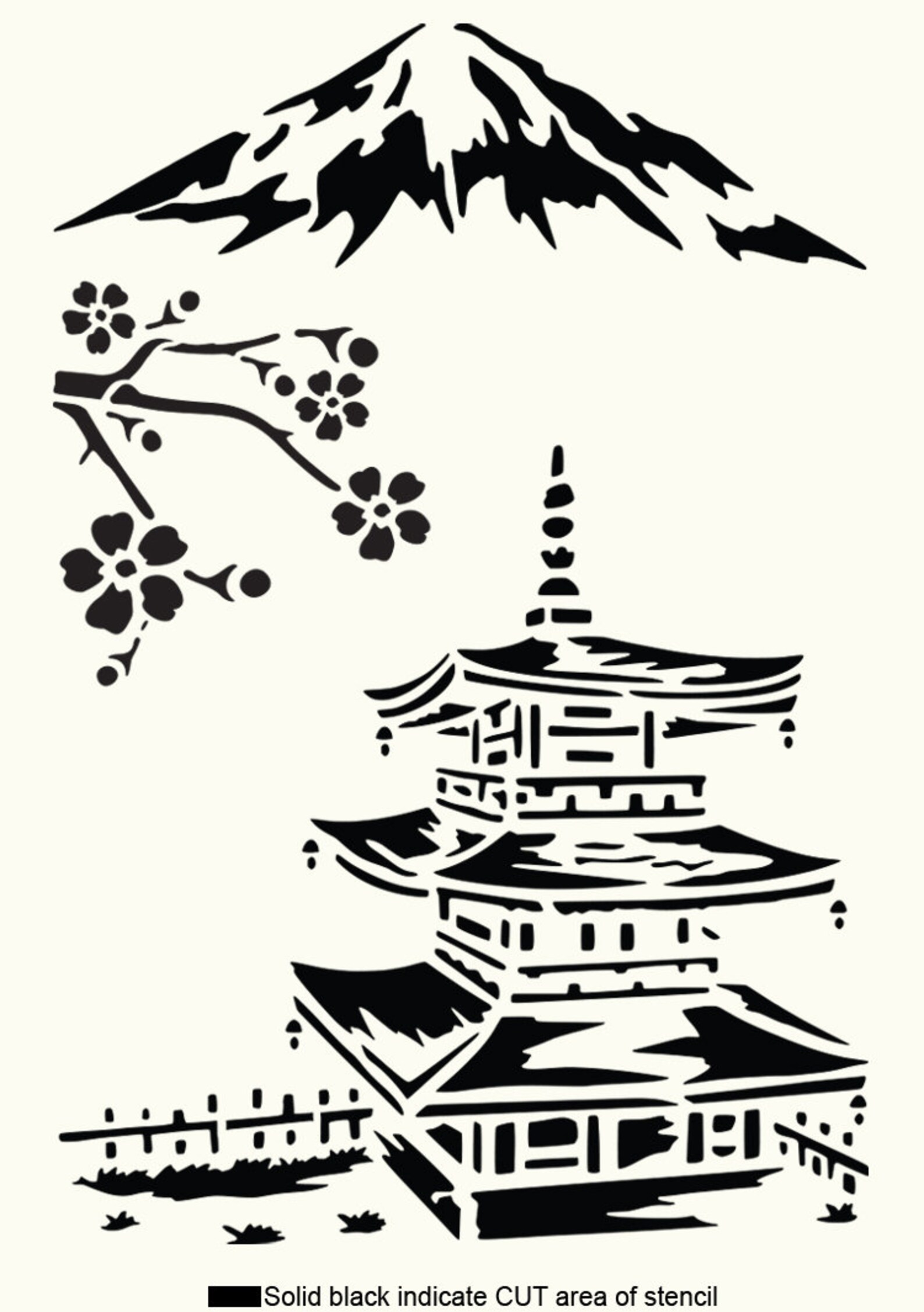 Japanese Zen Temple Stencil Cherry Flower Decorative Painting Etsy