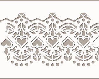 Border STENCIL Lace Heart Ornament Paint Wall Furniture Card making Vintage Wedding Cake  Reusable Flexible Crafts DIY Mylar190 LA33