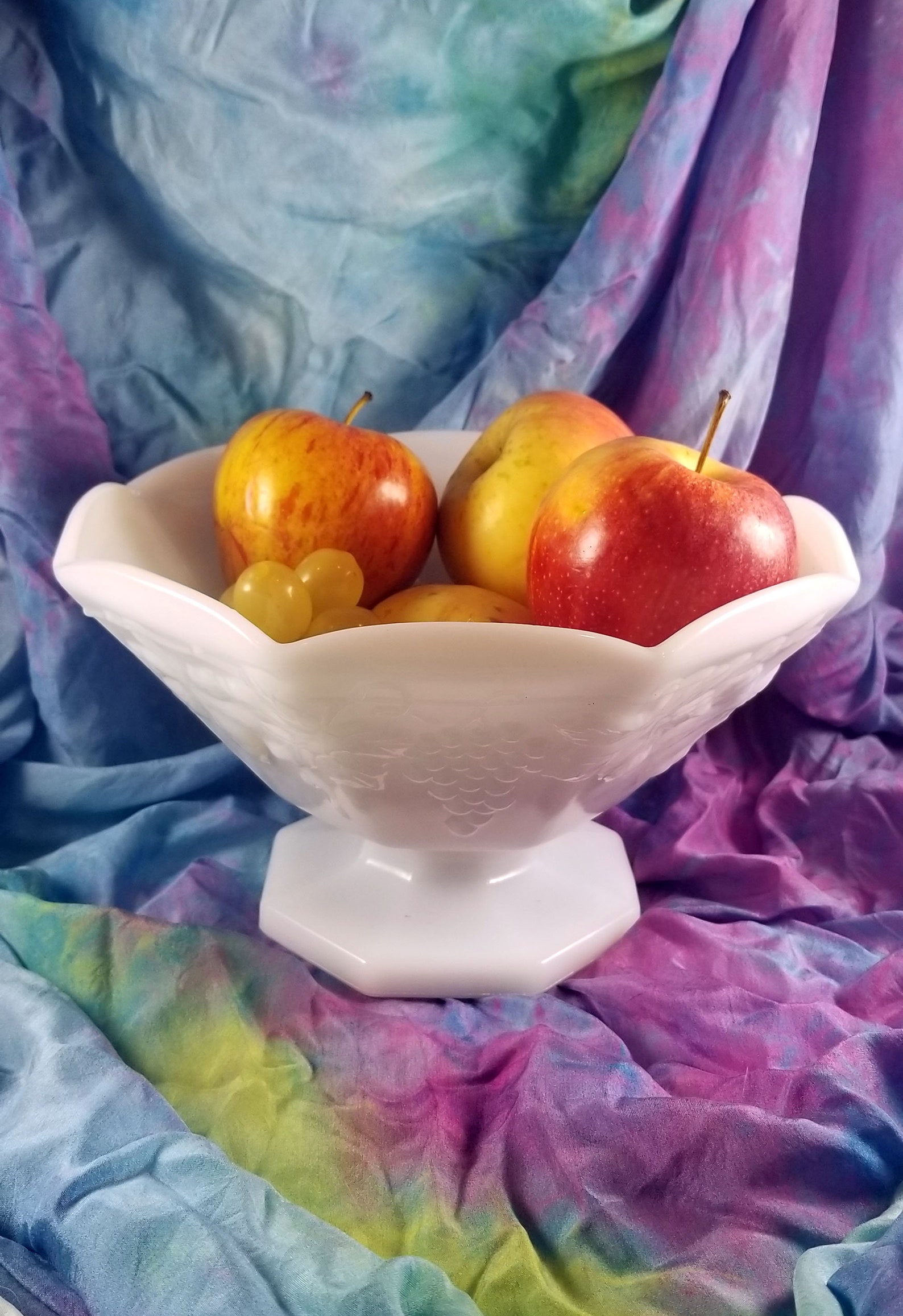 Vintage Milk Glass Pedestal Fruit Bowl Octagonal Anchor Etsy