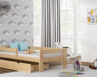 Single Bed - Willow For Kids Children Toddler Junior Size-200x90 Drawers-No Mattress-None Colour-Natural
