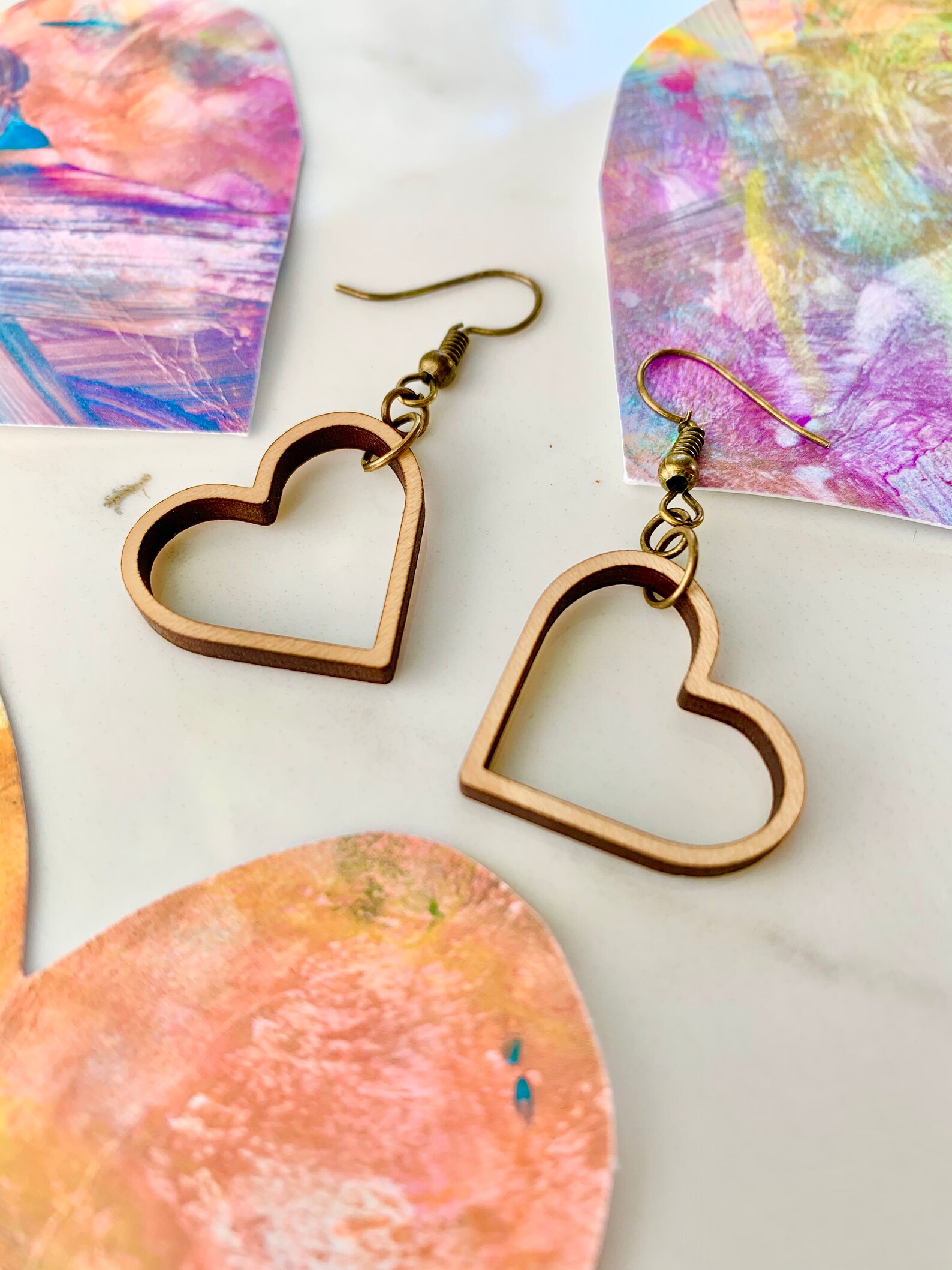 Buy Laser Cut Wood Heart Earrings. Valentines Day Gift for Her. Online