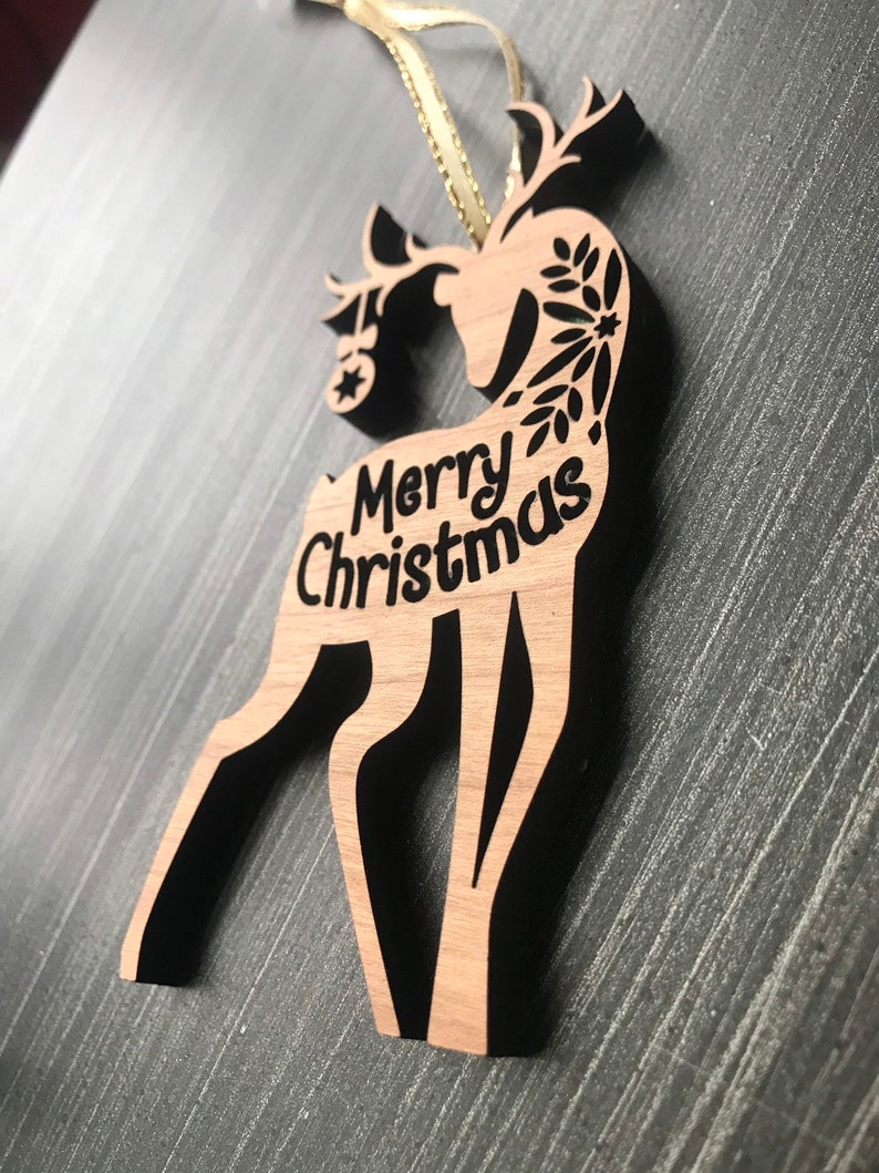 Laser Cut Wood Merry Christmas Reindeer Etsy
