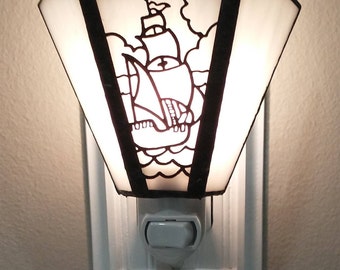 Ship, Boat, Nightlight, Stained Glass, Tropical, Beach House, Coastal, Housewarming Night Light Plug In