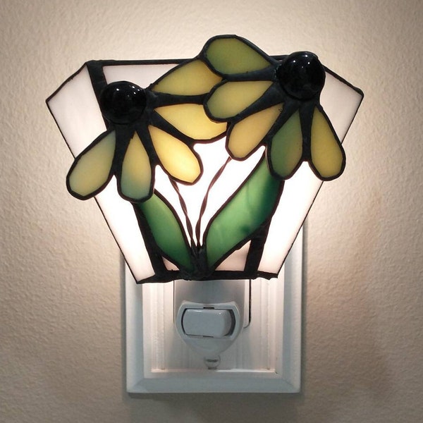 Yellow Flowers Stained Glass, Country, Garden Night Light, Night Light Plug In