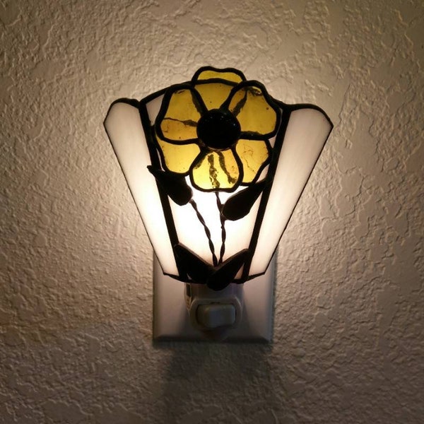 Yellow Flower Stained Glass Night Light, Night Light Plug In