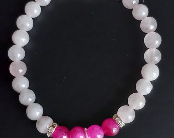 Rose quartz & pink tourmaline stretch bracelet, genuine semi precious gemstones, valentines gift