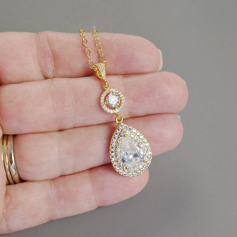 Statement Bridal Earrings and Necklace Set Long Crystal Wedding Jewelry Set CZ Bridal Jewelry Teardrop Crystal Wedding Necklace Earrings