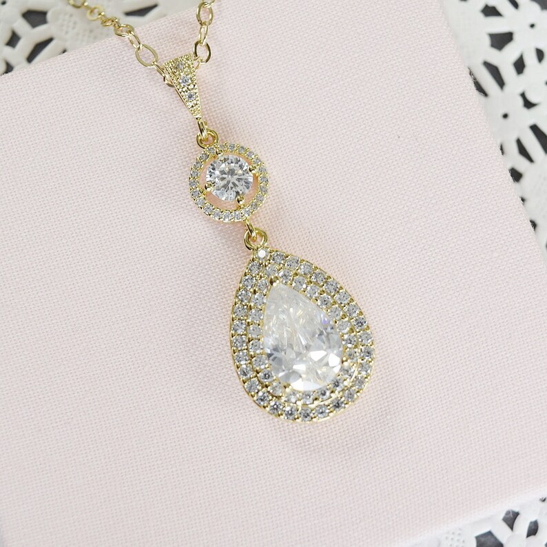 Statement Bridal Earrings and Necklace Set Long Crystal Wedding Jewelry Set CZ Bridal Jewelry Teardrop Crystal Wedding Necklace Earrings