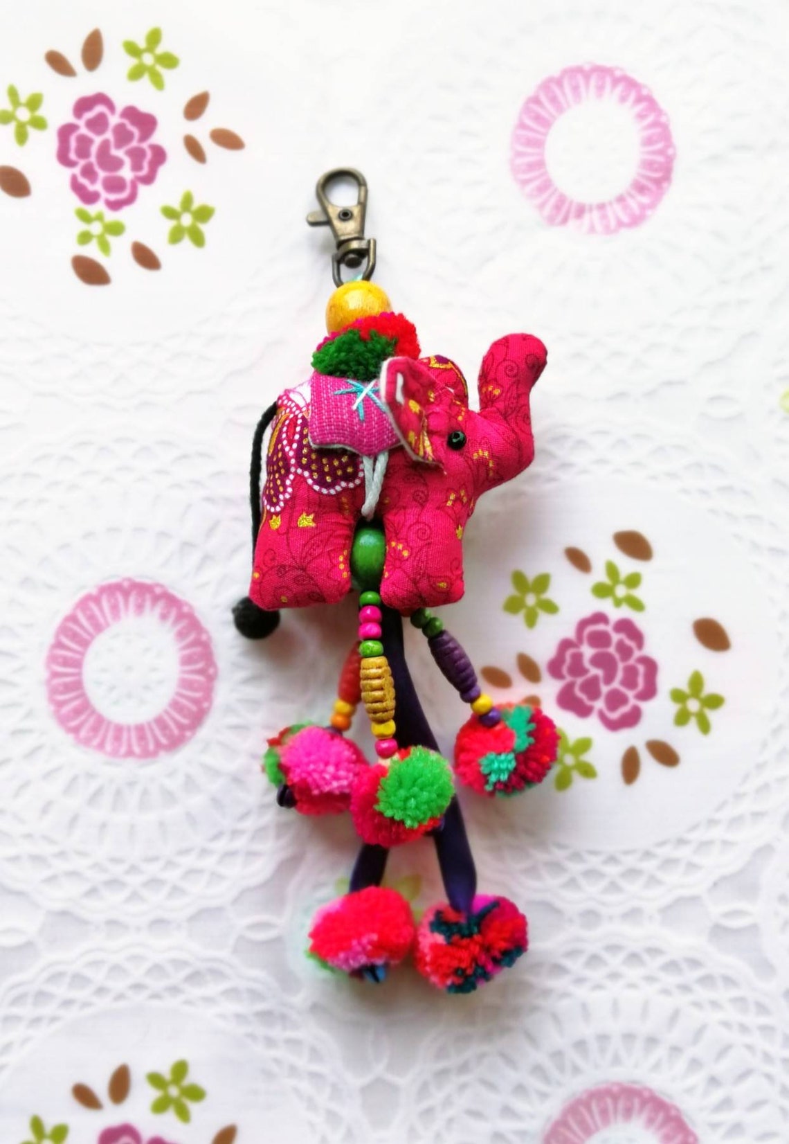 Keychain Elephant Fabric Handmade Thailand Key chain Wedding Etsy