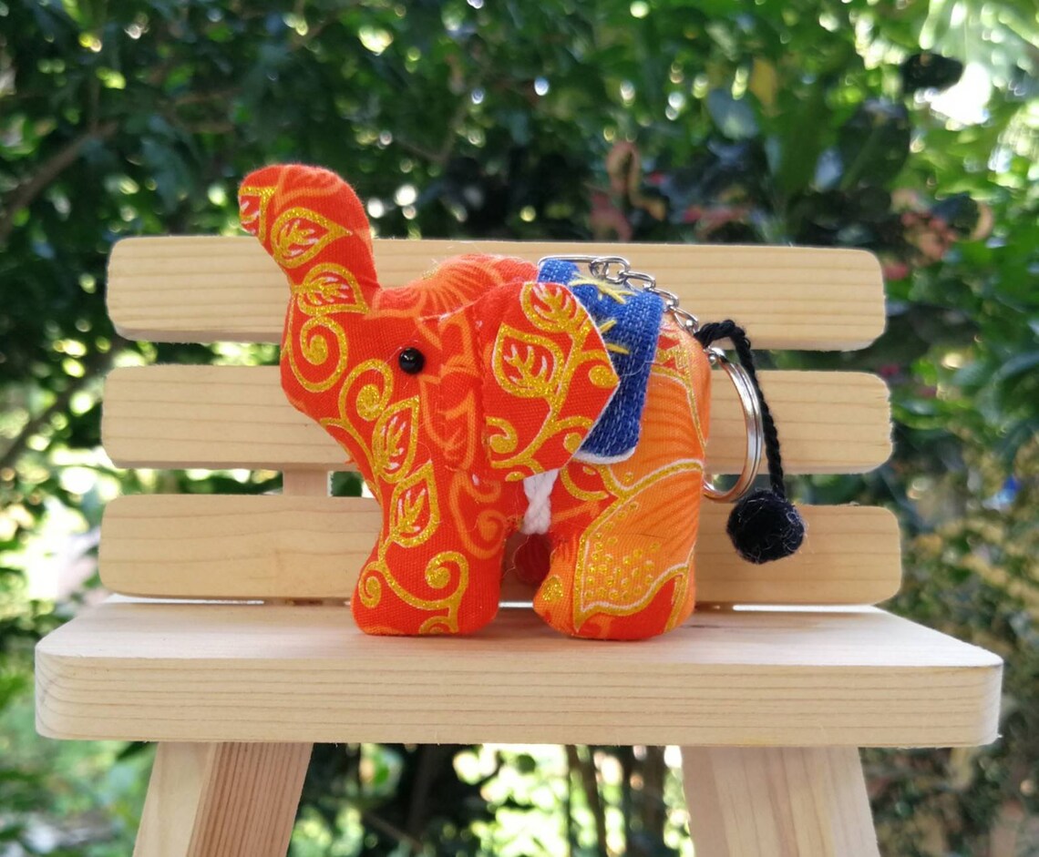 Keychain Elephant Fabric Handmade Thailand Key Chain Wedding Etsy
