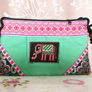 Thai crossbody bag, Hill Tribe Bag, Pom Pom Hmong Bag, Embroidered Ethnic Purse, Women Hippie Bag. Clutch Sling Bag,
