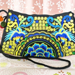 Women Bag Thai Bag Hmong Bag Hill Tribe Bag Sling Bag Boho Bag Ethnic Bag Flower Hearts Birds with Embroidery