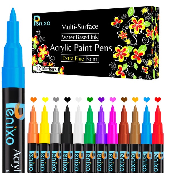 Premium Acrylic Paint Pens Set of 12 Acrylic Markers Extra Fine Tip for DIY Art Project