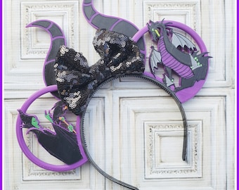Orejas de ratón impresas en 3D con temática de dragón Maléfica - Lazo - Personalizables