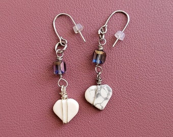 Howlite Heart Earrings- White