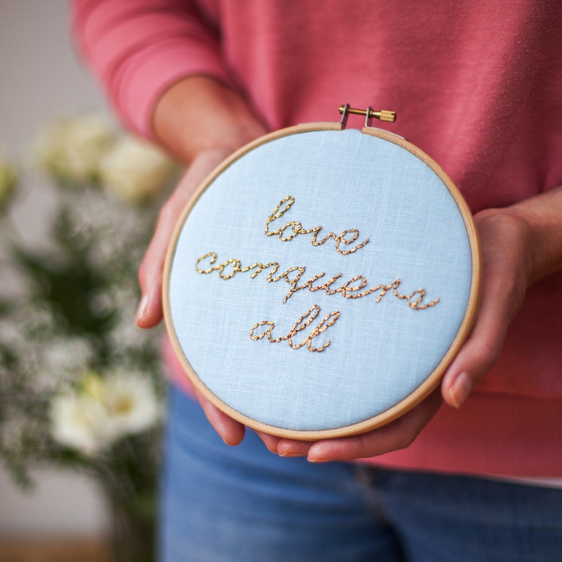 Love Conquers All Embroidery Hoop Sign image 1
