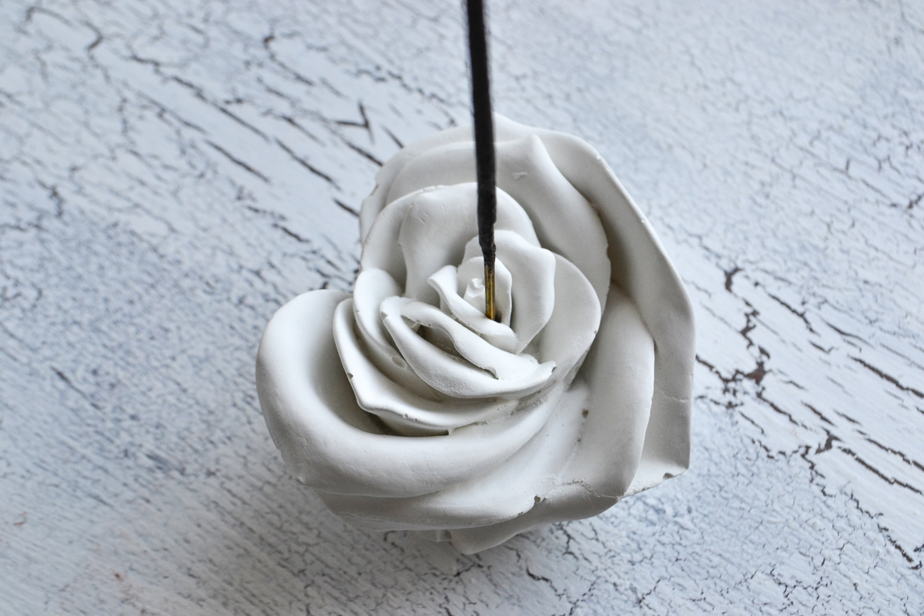Concrete White Rose Incense Holdercement Incense Burner Etsy