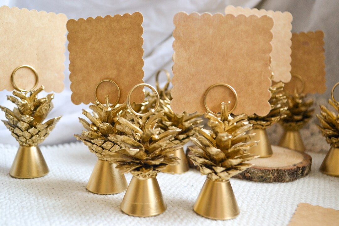 Gold Pine Cone Place Card Holders Rustic Woodland Wedding Escort Card