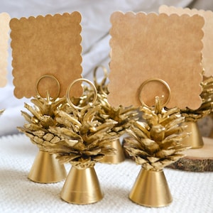 Gold Pine Cone Place Card Holders  Rustic Woodland Wedding Escort Card Holders Table Number Holders Photo Holders