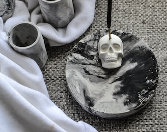 Skull incense marbled concrete holder,steampunk gothic style, home decor, joga meditation supply, concrete incense stick holder, halloween