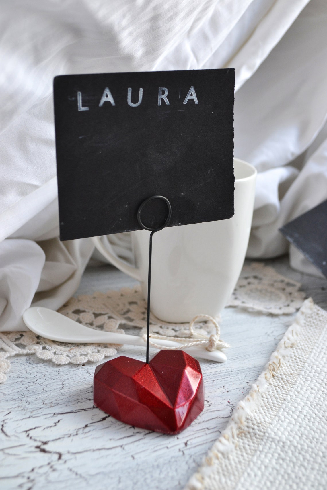 6 Red Geometric wedding table place card holder Modern boho Etsy