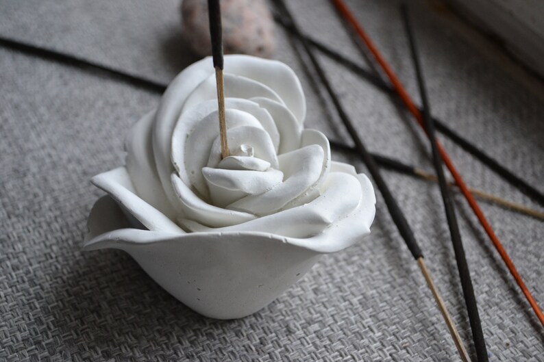 Concrete White Rose Incense Holdercement Incense Burner Etsy