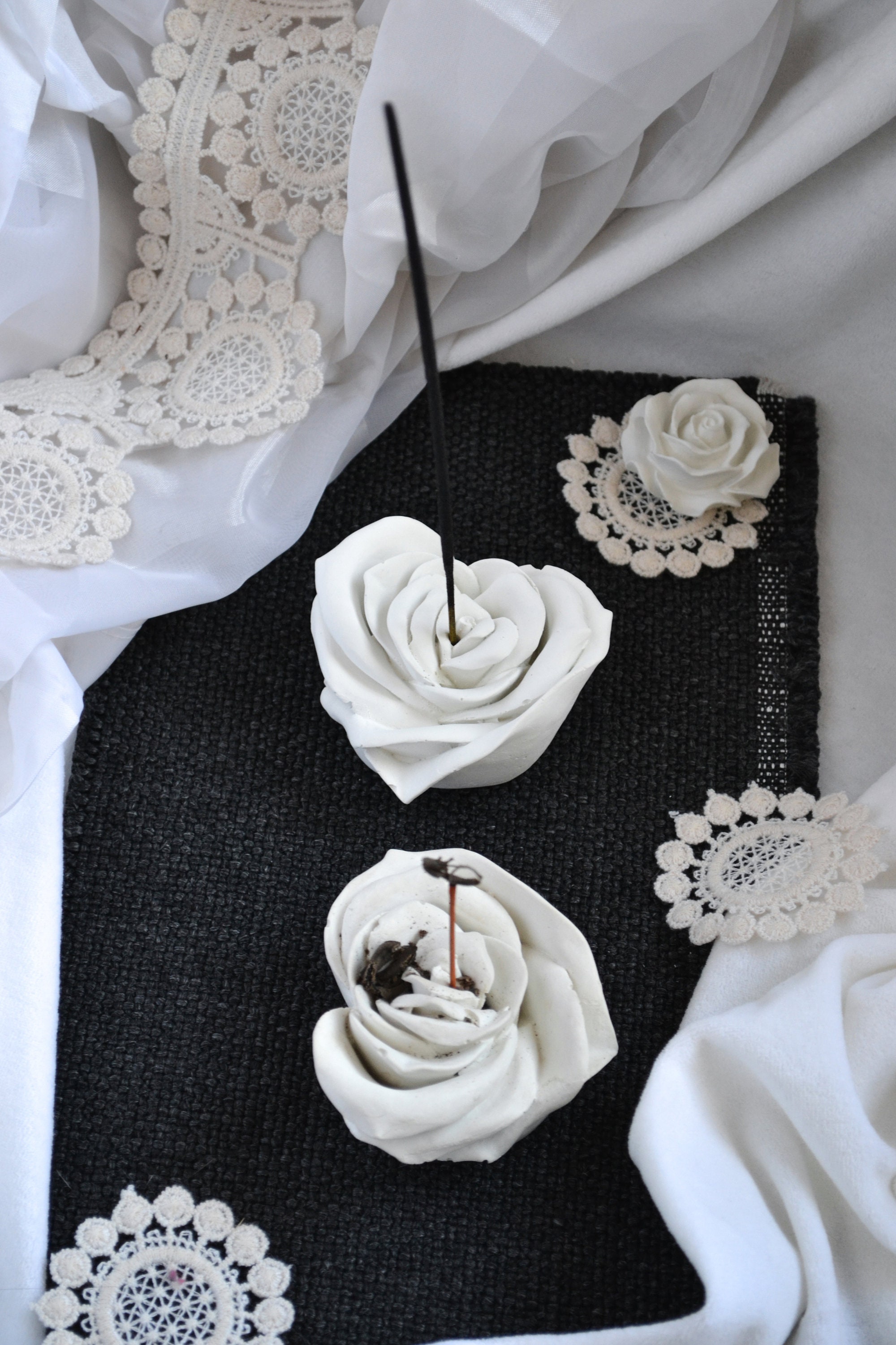 Concrete White Rose Incense Holdercement Incense Burner Etsy