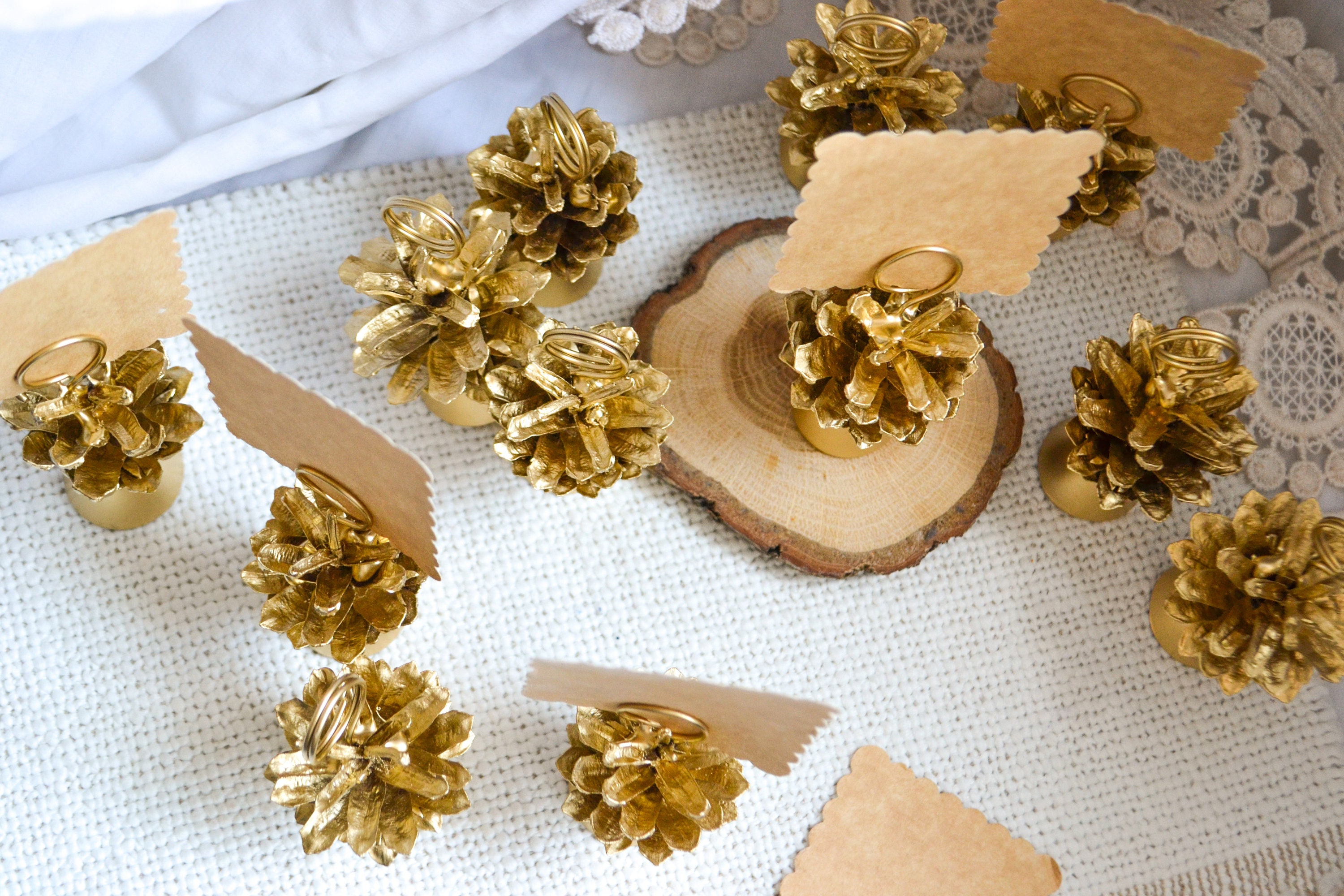 Gold Pine Cone Place Card Holders Rustic Woodland Wedding Etsy