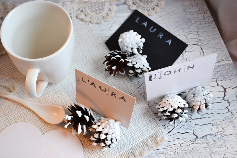 White Pine Cone Holder Place Card Holder of 3 Stemmed Pine Etsy