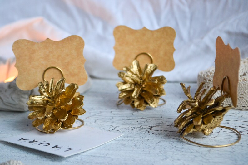Gold Natural Pine Cone Place Card Holders 12 Pcs Rustic Etsy