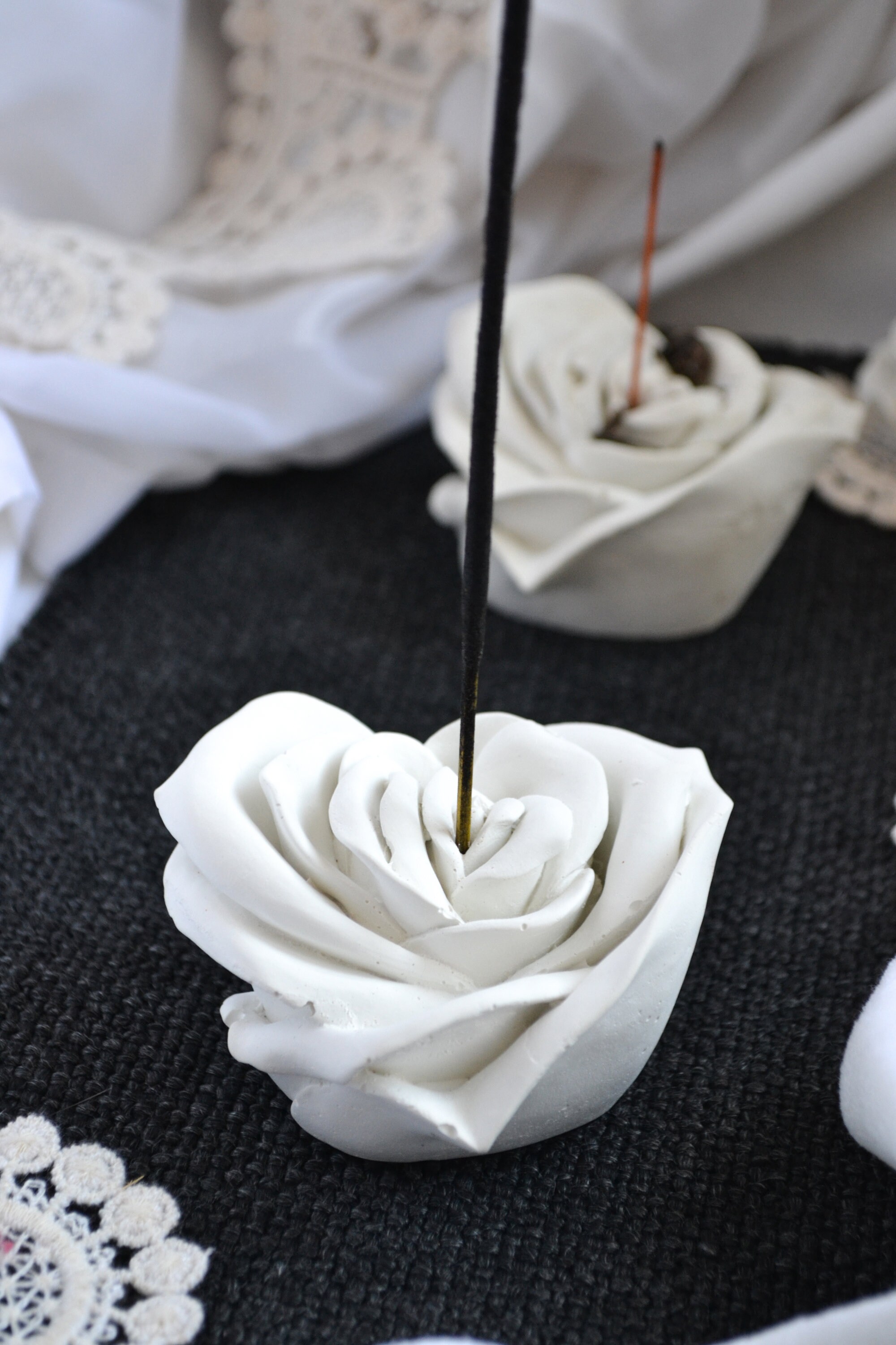 Concrete White Rose Incense Holdercement Incense Burner Etsy