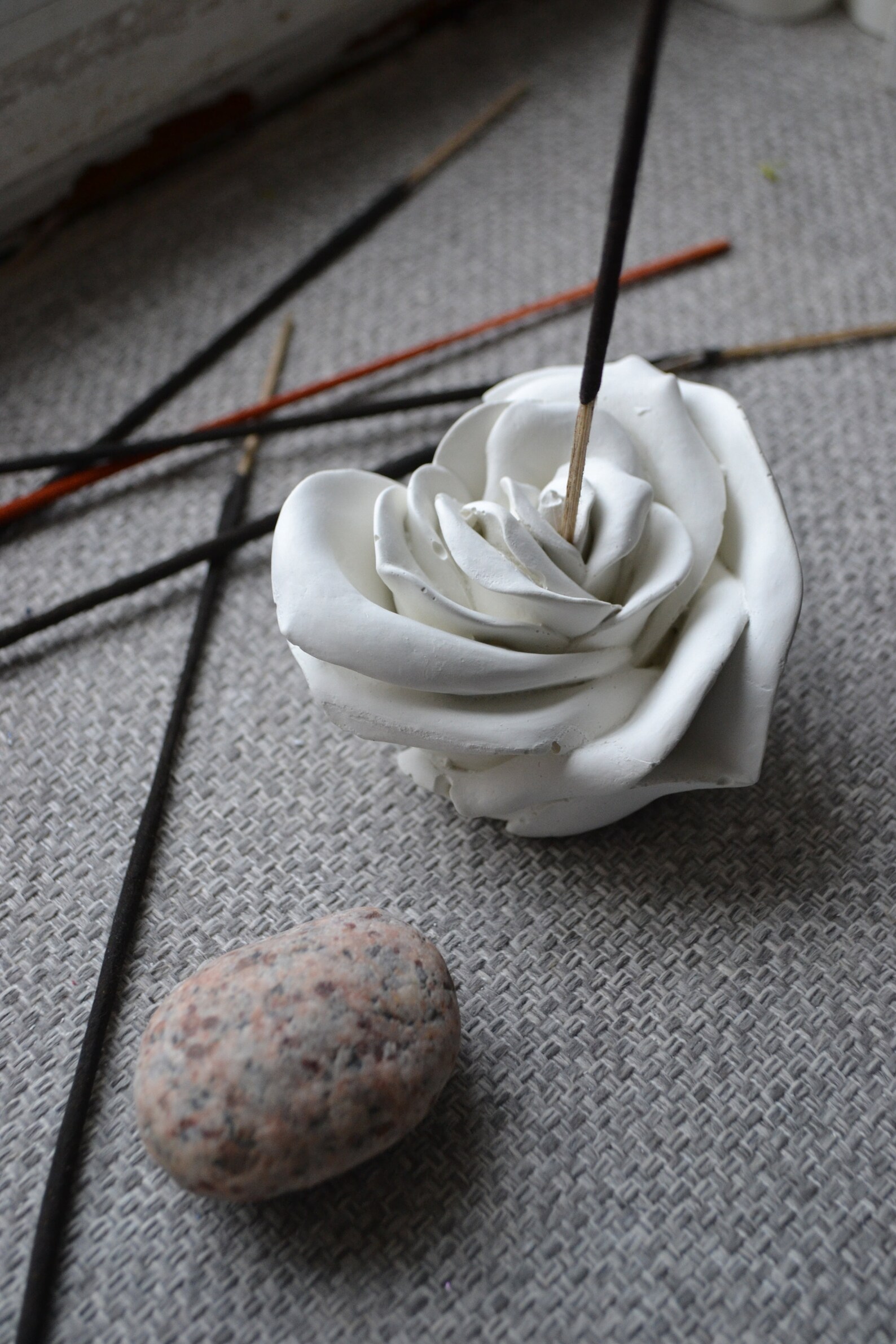Concrete White Rose Incense Holdercement Incense Burner Etsy